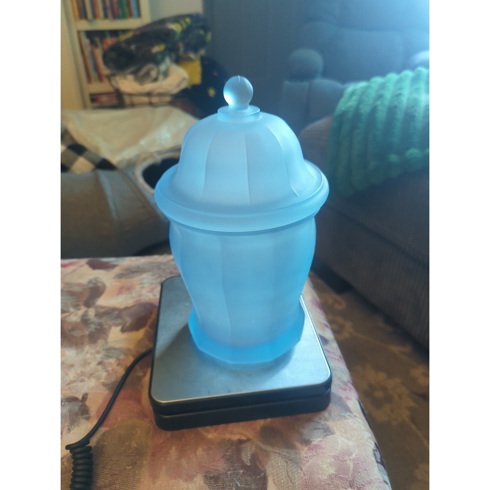 Vintage INDIANA GLASS Satin Frosted Blue Glass Apothecary Jar with Lid 10 inches